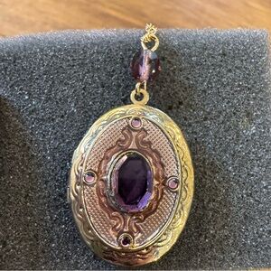 Avon Gold and Purple Pendant Locket Necklace